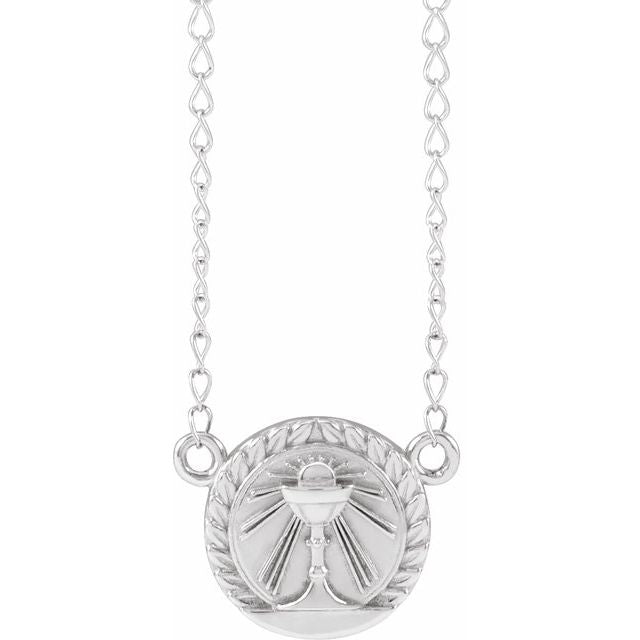 14K White 13.65x12 mm First Communion Youth 16" Necklace