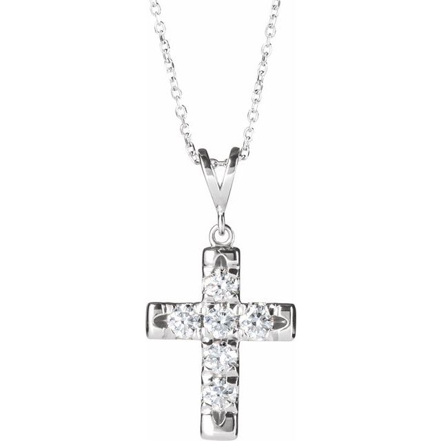 Platinum 3/4 CTW Natural Diamond French-Set Cross 16-18" Necklace