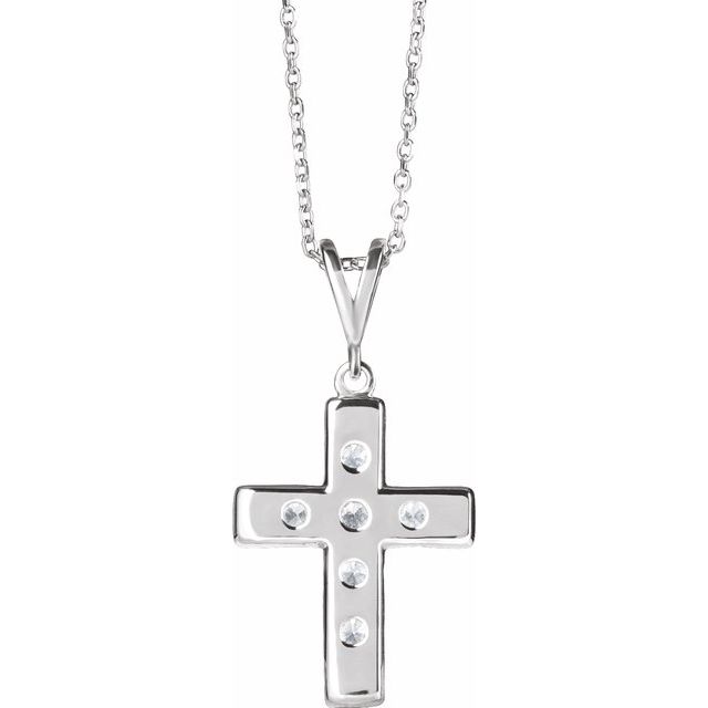 14K White 3/4 CTW Natural Diamond French-Set Cross 16-18" Necklace