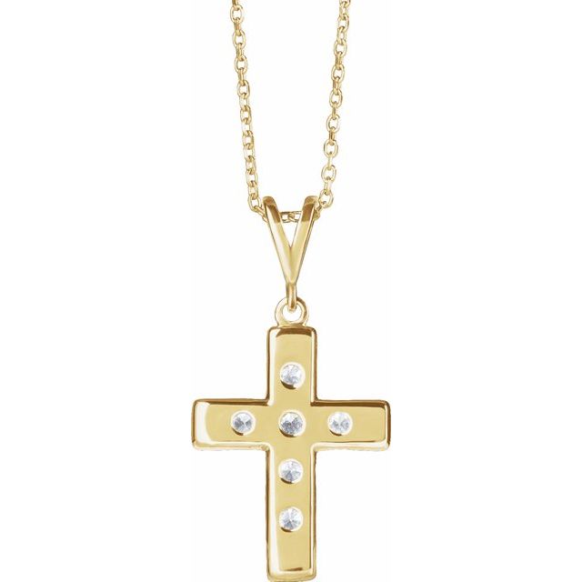 14K Yellow 3/4 CTW Natural Diamond French-Set Cross 16-18" Necklace