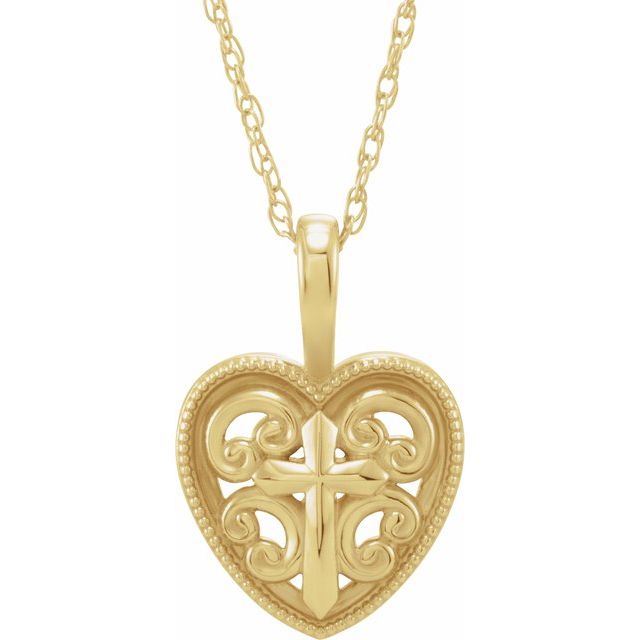14K Yellow 18.7x12.6 mm Cross and Heart 16" Necklace