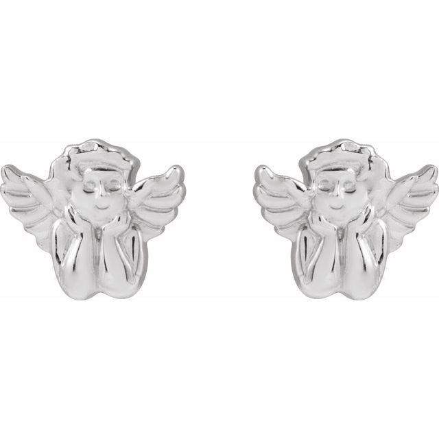 14K White Cherub Earrings