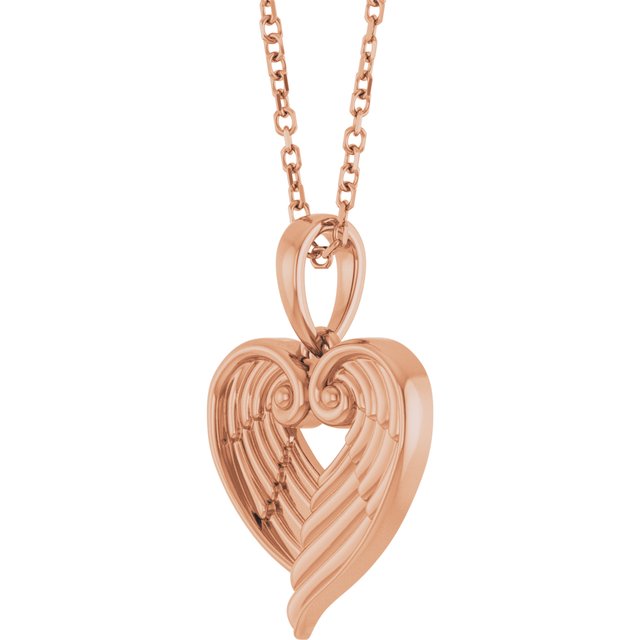 14K Rose Angel Wing Heart 16-18" Necklace