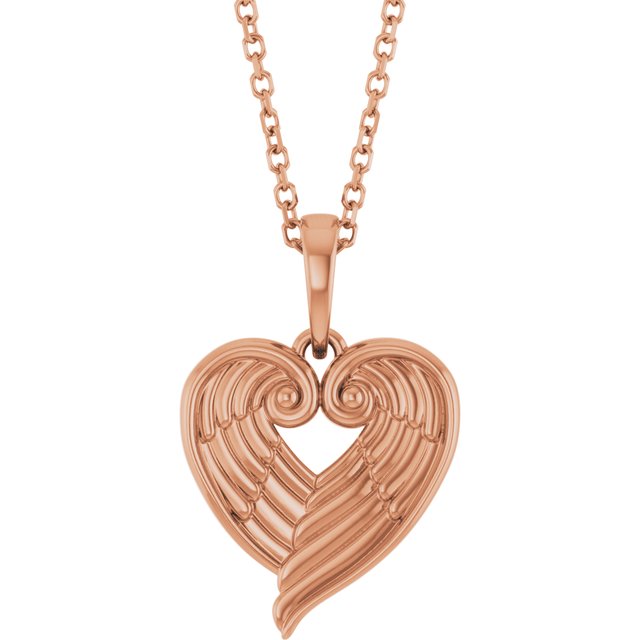 14K Rose Angel Wing Heart 16-18" Necklace