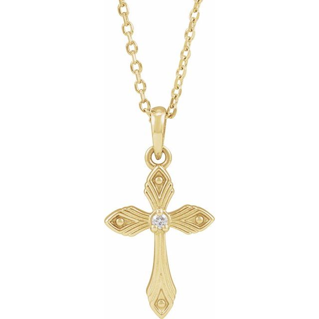 14K Yellow .015 CT Natural Diamond Cross 16-18" Necklace