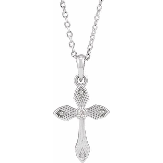 14K White .015 CT Natural Diamond Cross 16-18" Necklace