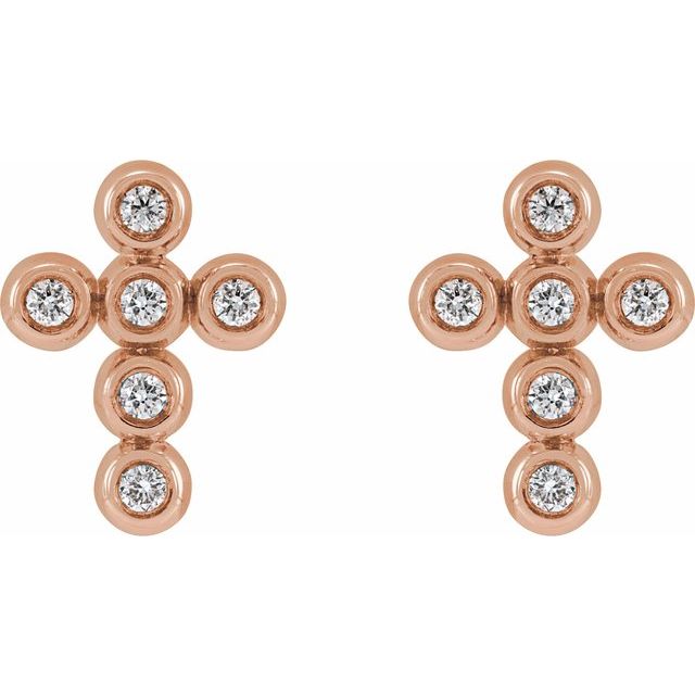 14K Rose .08 CTW Natural Diamond Cross Earrings