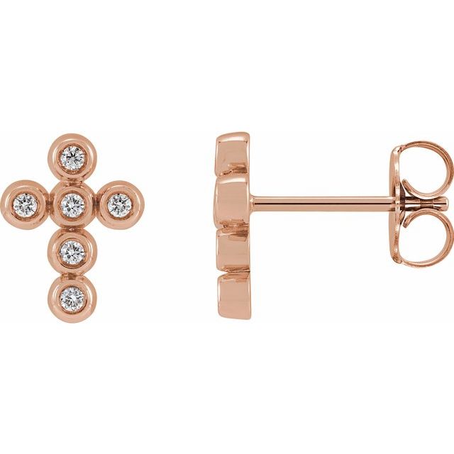 14K Rose .08 CTW Natural Diamond Cross Earrings