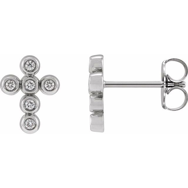 Platinum .08 CTW Natural Diamond Cross Earrings
