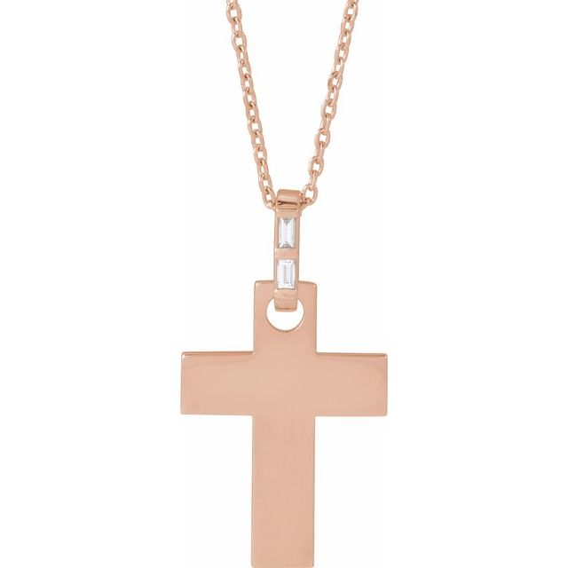 14K Rose .03 CTW Natural Diamond Cross 16-18" Necklace Mounting