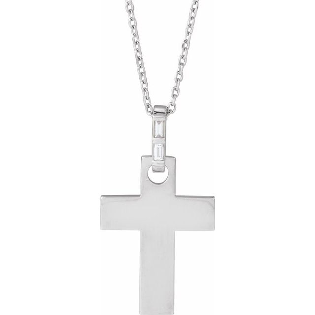 14K White .03 CTW Natural Diamond Cross 16-18" Necklace Mounting