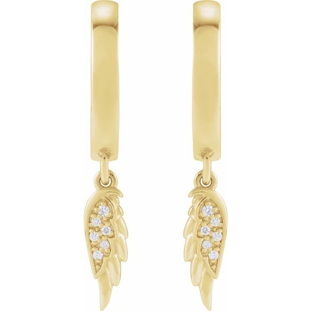 14K Yellow .03 CTW Natural Diamond Angel Wing Hinged Hoop Earrings