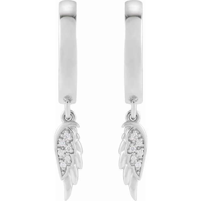 14K White .03 CTW Natural Diamond Angel Wing Hinged Hoop Earrings