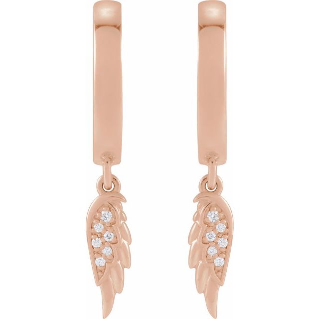 14K Rose .03 CTW Natural Diamond Angel Wing Hinged Hoop Earrings
