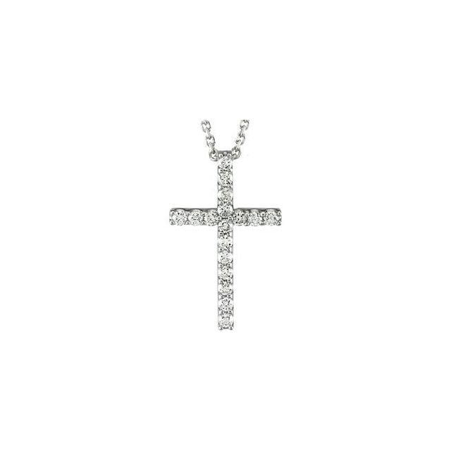 Platinum 1/6 CTW Natural Diamond Petite Cross 18" Necklace