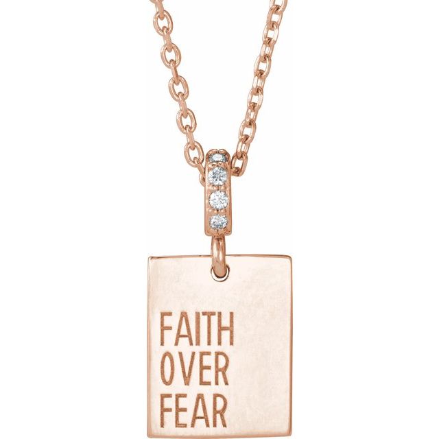 14K Rose .02 CTW Natural Diamond Faith Over Fear 16-18" Necklace