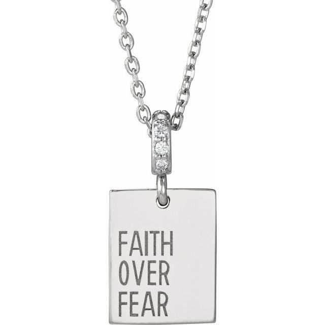 14K White .02 CTW Natural Diamond Faith Over Fear 16-18" Necklace