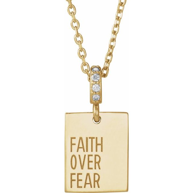 14K Yellow .02 CTW Natural Diamond Faith Over Fear 16-18" Necklace