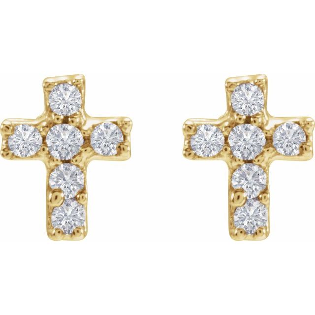 14K Yellow .02 CTW Natural Diamond Cross Inverness® Piercing Stud Earrings