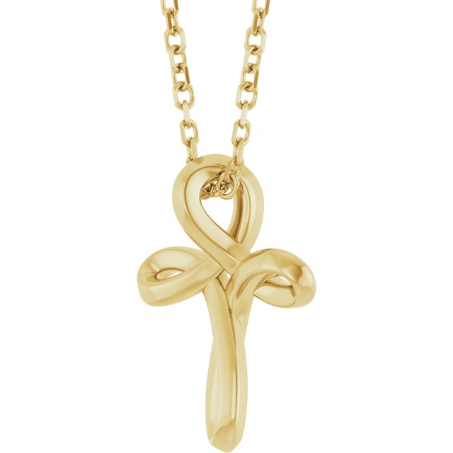 14K Yellow Freeform Cross 16-18" Necklace