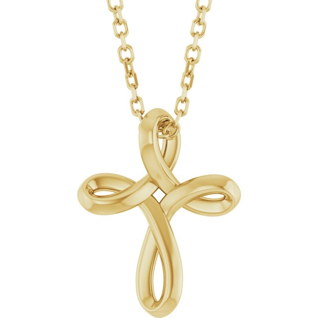 14K Yellow Freeform Cross 16-18" Necklace
