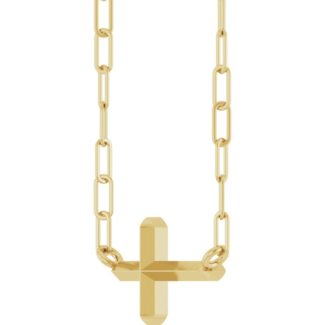14K Yellow Sideways Cross 18" Necklace