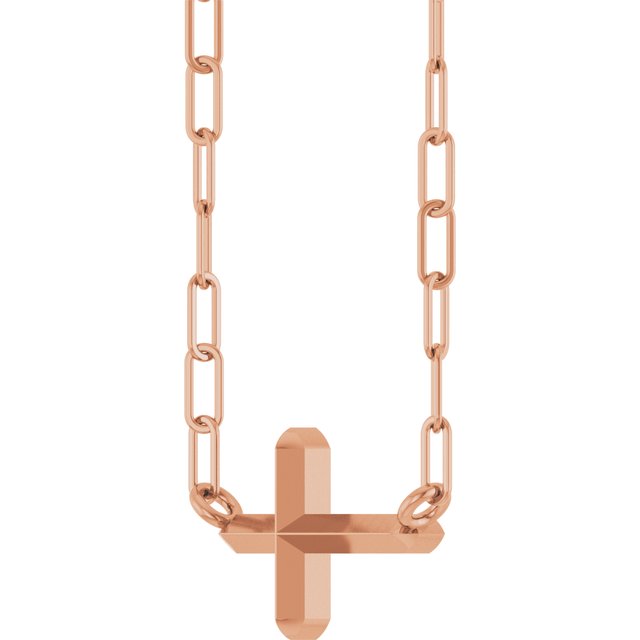 14K Rose Sideways Cross 18" Necklace
