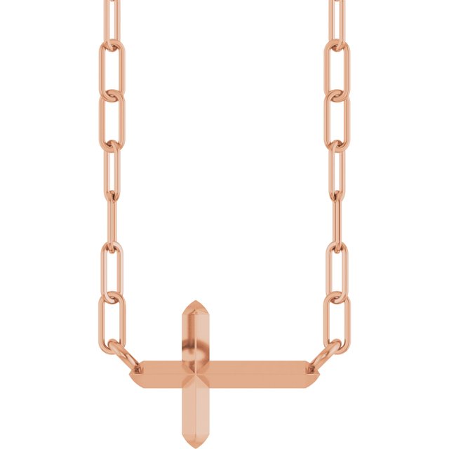 14K Rose Sideways Cross 18" Necklace