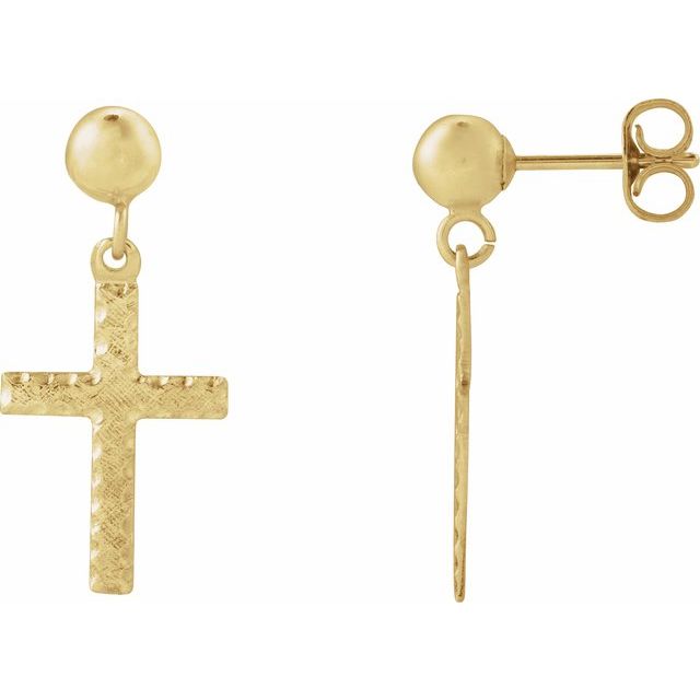 14K Yellow 11x8 mm Cross Earrings