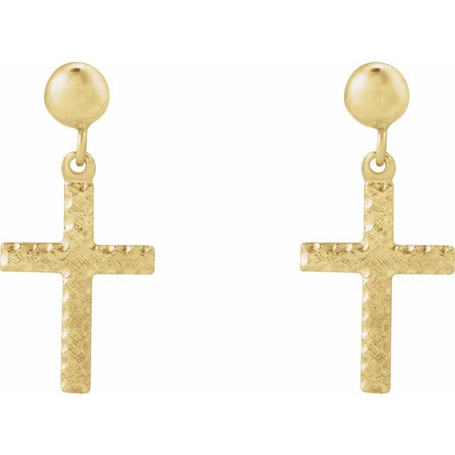 14K Yellow 11x8 mm Cross Earrings