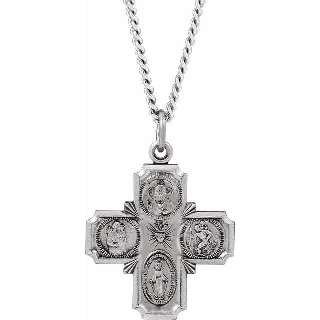 Sterling Silver 25x24 mm Four-Way Cross Medal 24" Necklace