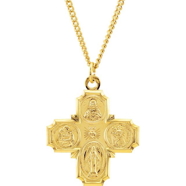 24K Yellow Gold-Plated Sterling Silver Four-Way Cross 24" Necklace