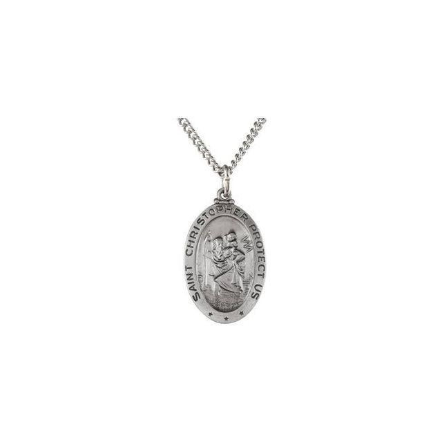 Sterling Silver 24x16 mm Oval St. Christopher 24" Necklace