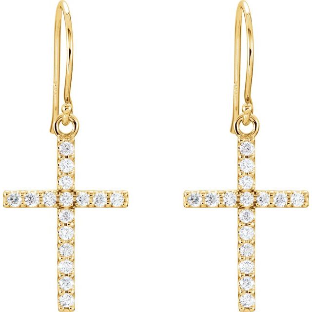 14K Yellow 1/2 CTW Natural Diamond Cross Earrings