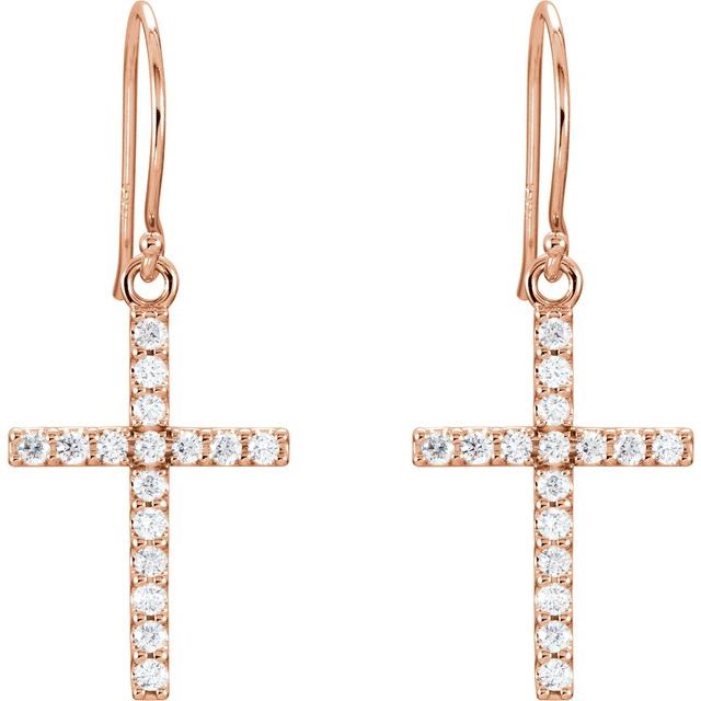 14K Rose 1/2 CTW Natural Diamond Cross Earrings
