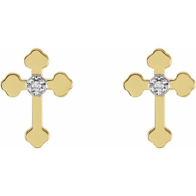 14K Yellow/White .01 CTW Natural Diamond Cross Earrings