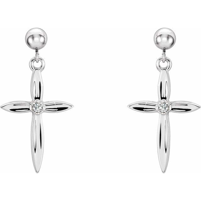 14K White .04 CTW Natural Diamond Cross Earrings