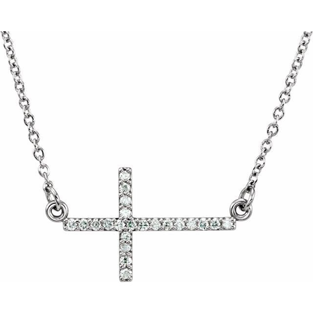 Platinum .07 CTW Natural Diamond Sideways Cross 16-18" Necklace