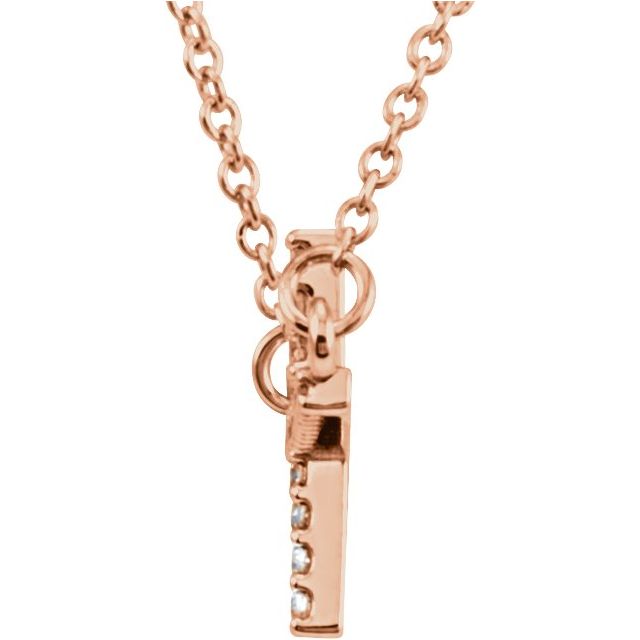 14K Rose 1/10 CTW Natural Diamond Sideways Cross 16-18" Necklace