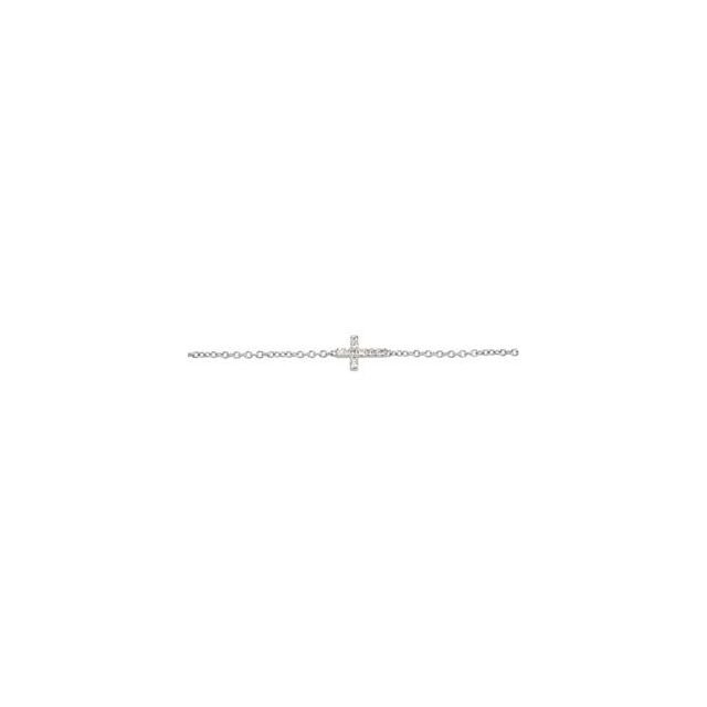 14K White .04 CTW Natural Diamond Sideways Cross Youth 7" Bracelet