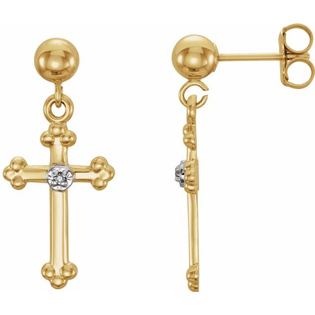 14K Yellow .01 CTW Natural Diamond Cross Earrings