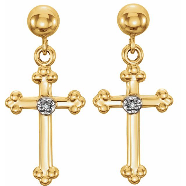 14K Yellow .01 CTW Natural Diamond Cross Earrings