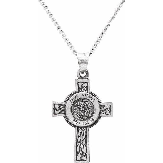 Sterling Silver St. Michael Cross 24" Necklace