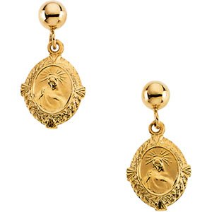 14K Yellow Sacred Heart of Jesus Earrings