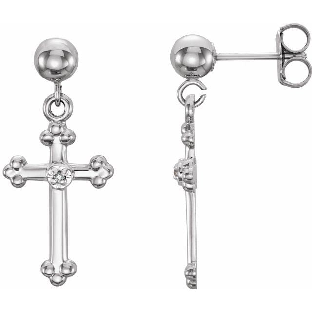 14K White .01 CTW Natural Diamond Cross Earrings