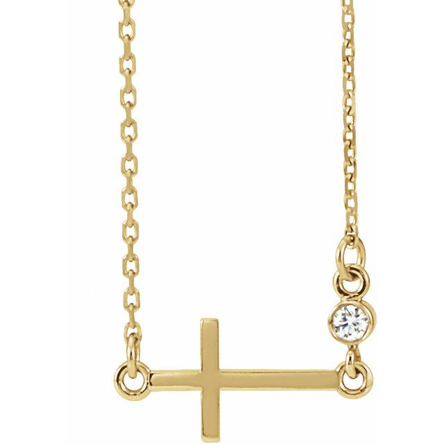 14K Yellow .03 CTW Natural Diamond Sideways Cross 16-18" Necklace