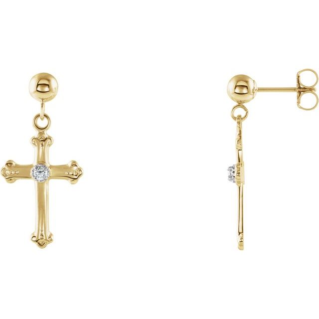 14K Yellow/White .04 CTW Natural Diamond Cross & Ball Earrings