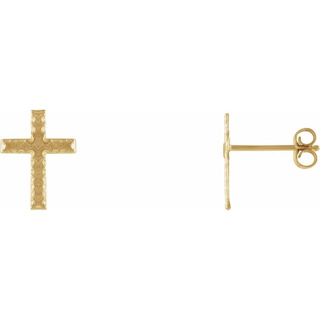 14K Yellow 13x9 mm Cross Earrings