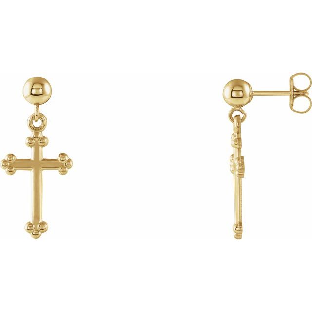 14K Yellow Cross & Ball Earrings