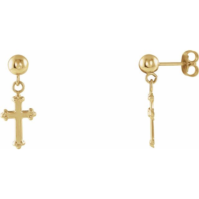 14K Yellow 11x8 mm Cross Earrings